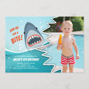 Shark Birthday Pool Party Junge Haifisch Bite Bait Einladung
