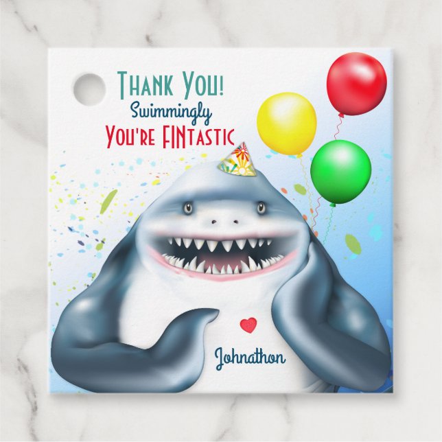 Shark Birthday Vielen Dank Geschenkanhänger (Vorderseite)