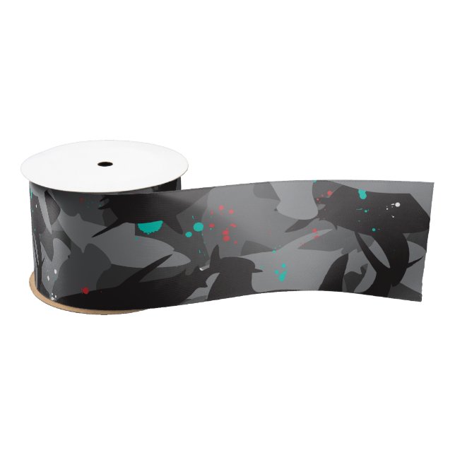 Shark Black & Aquamarin Camouflage Pattern Satinband (Spule)
