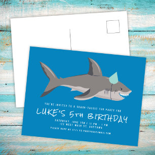 Shark Blue Cool Kindergeburtstag Party Einladung Postkarte