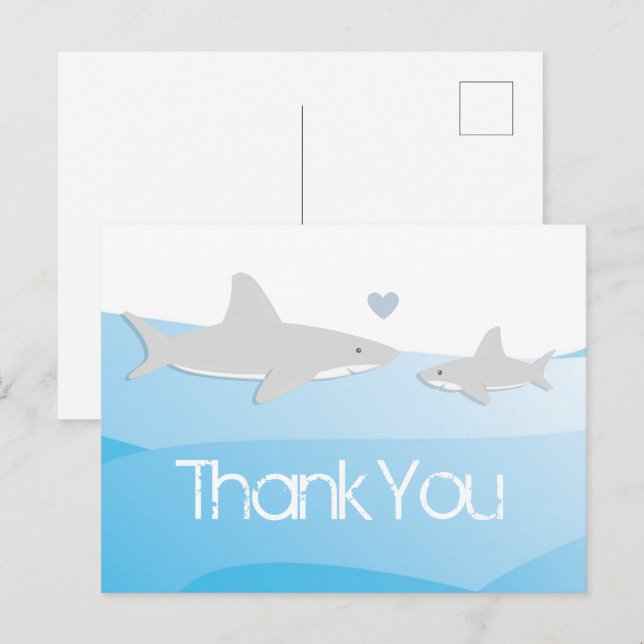 Shark Blue Ocean Baby Dusche Vielen Dank Postkarte (Vorne/Hinten)