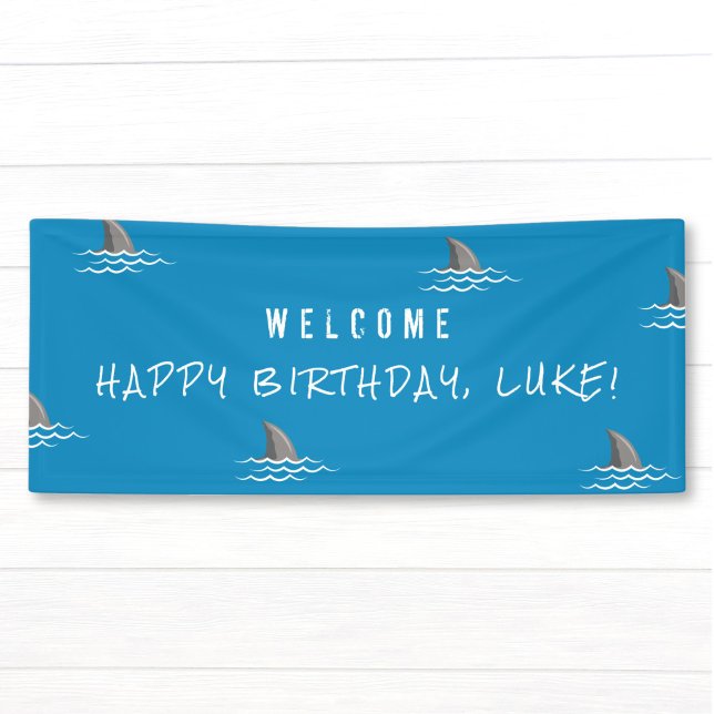 Shark Blue Underwater Kindergeburtstag Party Banner (Von Creator hochgeladen)
