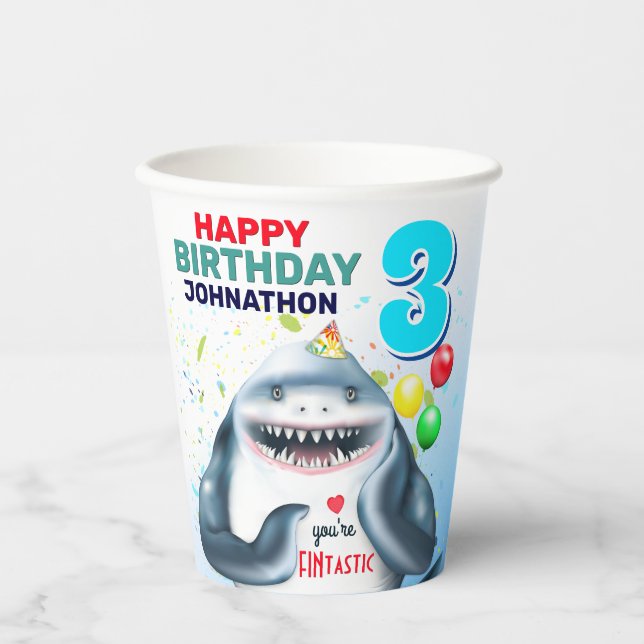 Shark Blushing Kindergeburtstag Pappbecher (Vorderseite)