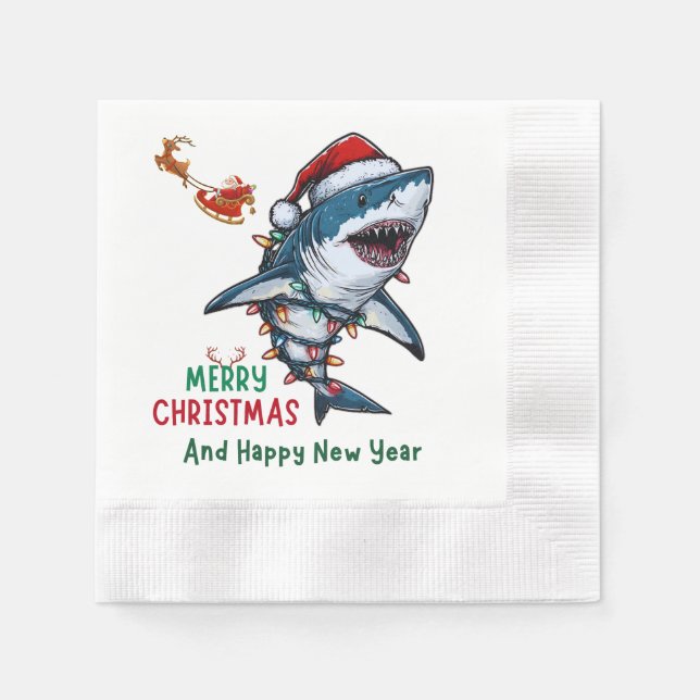 Shark Christmas Hat Xmas Serviette (Vorderseite)