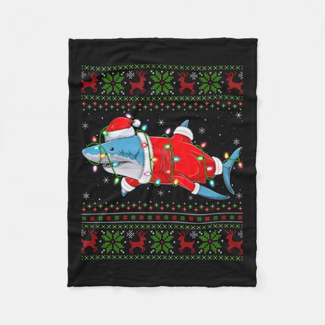 Shark Christmas Lights Santa Costume Ugly Xmas Swe Fleecedecke (Vorderseite)