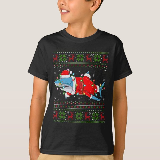 Shark Christmas Lights Santa Costume Ugly Xmas Swe T-Shirt (Vorderseite)