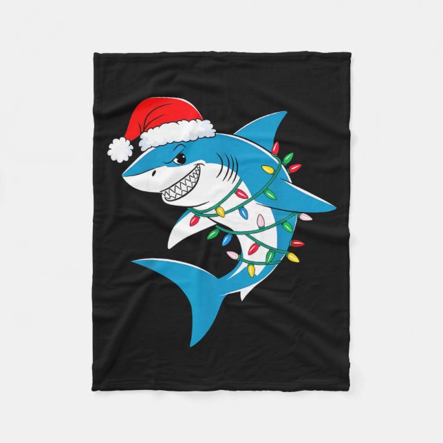 Shark Christmas Lights Santa Hat Xmas Pajama Boys  Fleecedecke (Vorderseite)