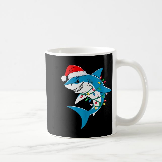 Shark Christmas Lights Santa Hat Xmas Pajama Boys  Kaffeetasse (Rechts)