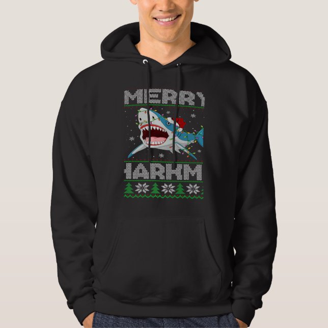 Shark Christmas Lights Shark Ugly Merry Sharkmas Hoodie (Vorderseite)