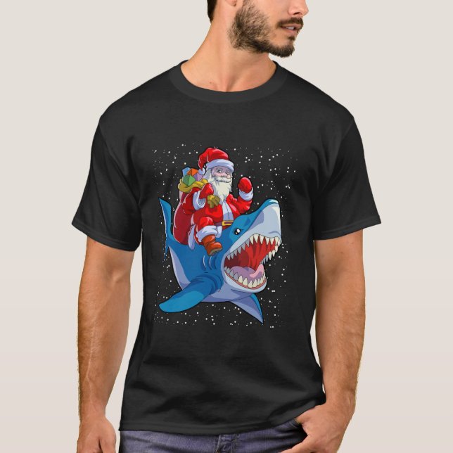Shark Christmas Men Boys Shark Lover Santa Claus T-Shirt (Vorderseite)
