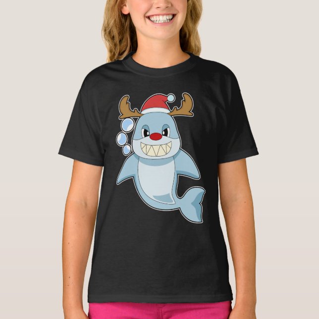Shark Christmas Reindeer T-Shirt (Vorderseite)