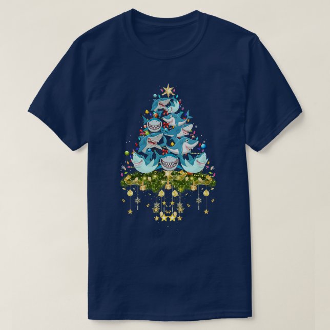 Shark Christmas Tree Lights Holiday Shark Xmas T-Shirt (Design vorne)