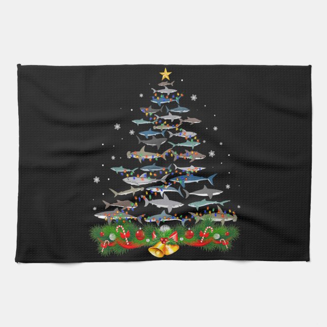 Shark Christmas Tree Shark Lovers Ohrts Geschirrtuch (Horizontal)