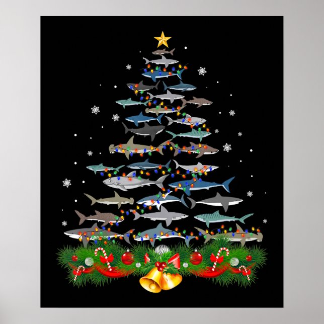 Shark Christmas Tree Shark Lovers Ohrts Poster (Vorne)