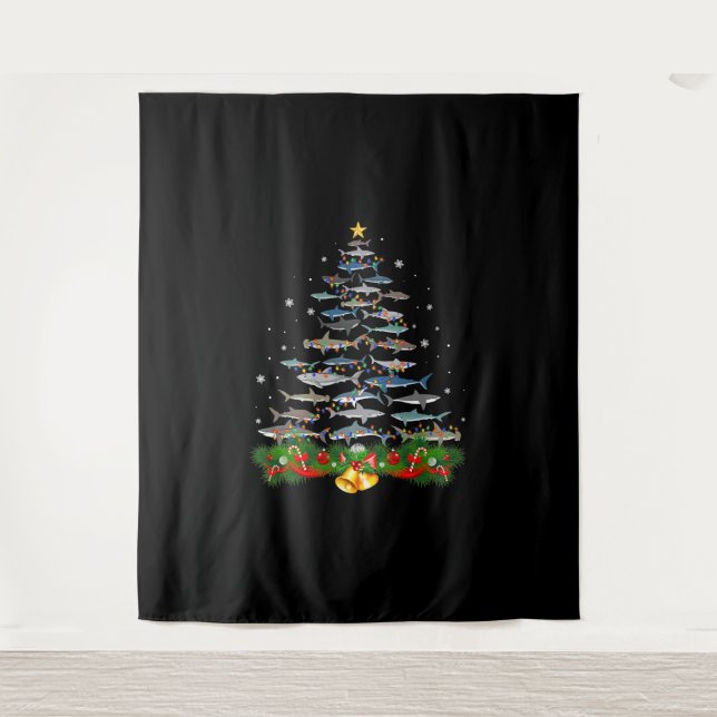 Shark Christmas Tree Shark Lovers Ohrts Wandteppich (Vorderseite)