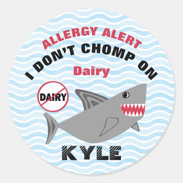 Shark Dairy Allergy Alert Labels Runder Aufkleber (Vorderseite)