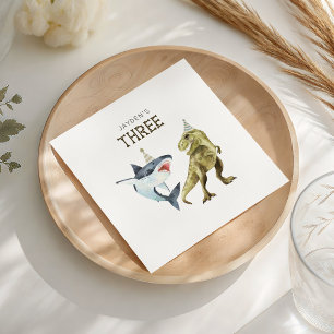Shark & Dino 3. Geburtstag, T-Rex-Hai-Party Serviette