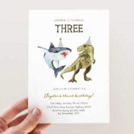 Shark & Dino 3rd B'day Invite, T-rex Shark Party Einladung