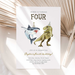 Shark & Dino 4th B'day Invite, T-rex Shark Party Einladung