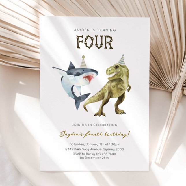 Shark & Dino 4th B'day Invite, T-rex Shark Party Einladung (Von Creator hochgeladen)