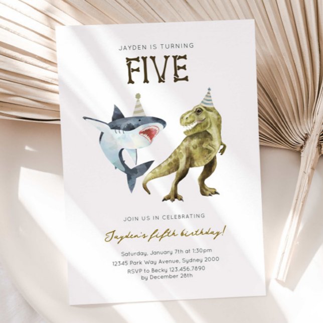 Shark & Dino 5th B'day Invite, T-rex Shark Party Einladung (Von Creator hochgeladen)