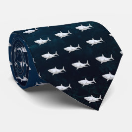 Shark Drawing of White & Gray Ocean Tiled Necktie Krawatte