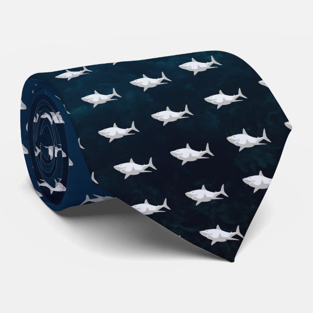 Shark Drawing of White & Gray Ocean Tiled Necktie Krawatte (Gerollt)