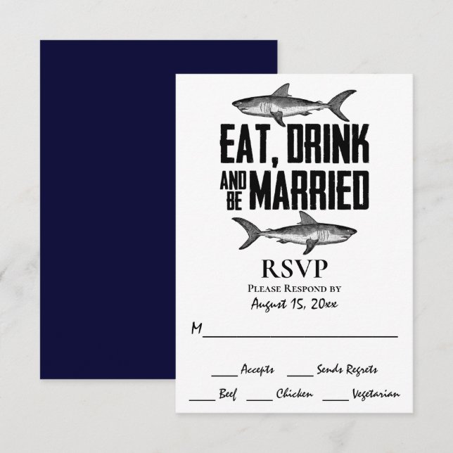Shark Eat Drink und Verheiratet Hochzeit sein RSVP Karte (Vorne/Hinten)