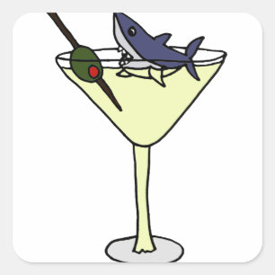 Shark Eating Martini Olive Quadratischer Aufkleber