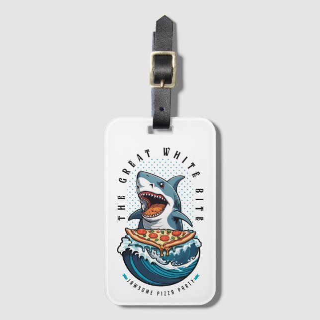 Shark Eating Pizza | Der große weiße Biss Jawsome Gepäckanhänger (Vorderseite Vertikal)