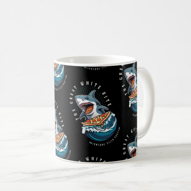 Shark Eating Pizza | Der große weiße Biss Jawsome Kaffeetasse (VorderseiteRechts)