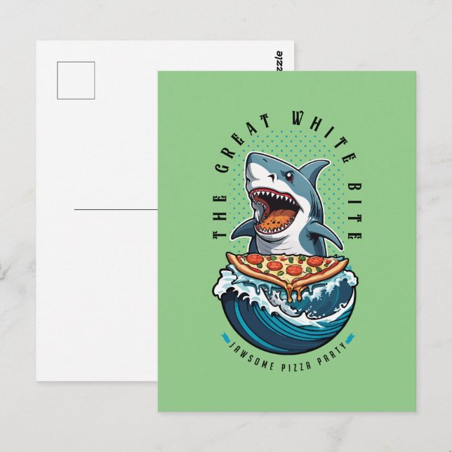Shark Eating Pizza | Der große weiße Biss Jawsome Postkarte (Vorne/Hinten)