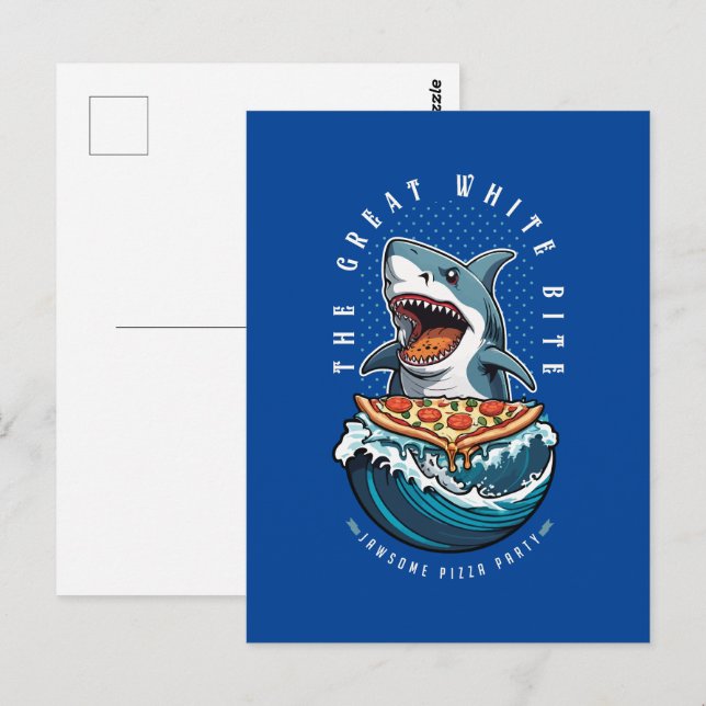 Shark Eating Pizza | Der große weiße Biss Jawsome Postkarte (Vorne/Hinten)