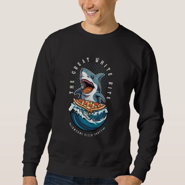 Shark Eating Pizza | Der große weiße Biss Jawsome Sweatshirt (Vorderseite)