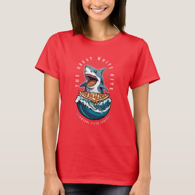 Shark Eating Pizza | Der große weiße Biss Jawsome T-Shirt (Vorderseite)