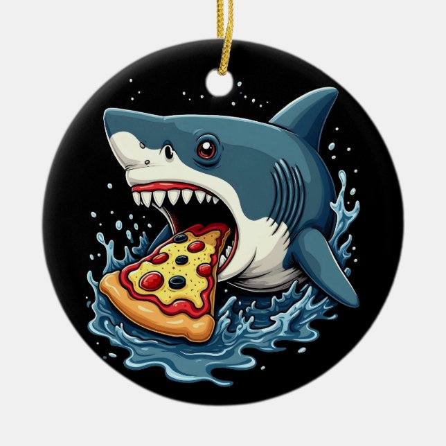 Shark Eating Pizza Funny Pizza Lover Keramik Ornament (Vorne)