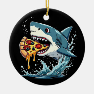 Shark Eating Pizza Funny Pizza Lover Keramik Ornament