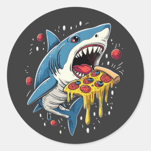Shark Eating Pizza Funny Pizza Lover Runder Aufkleber