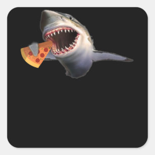 Shark Eating Pizza Shark Lovers Funny Gifts Quadratischer Aufkleber