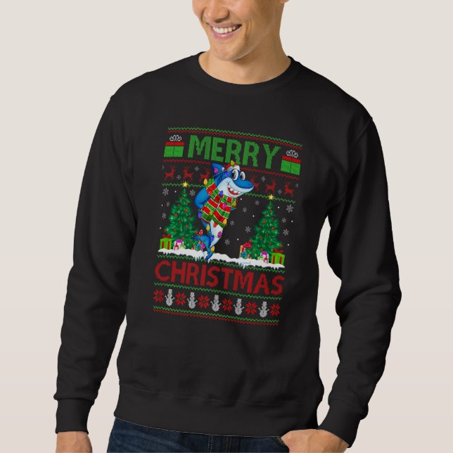 Shark Fish  Xmas Tree Ugly Santa Shark Christmas Sweatshirt (Vorderseite)