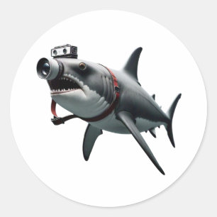 Shark Fotograf mit Camera Headshot Runder Aufkleber