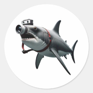 Shark Fotograf mit Camera Headshot Runder Aufkleber