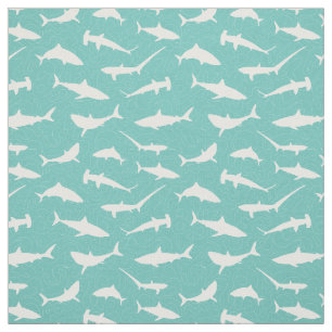 Shark Frenzy Cool Blue und White Pattern Stoff