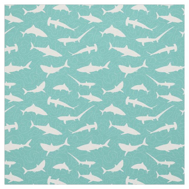 Shark Frenzy Cool Blue und White Pattern Stoff (Muster)