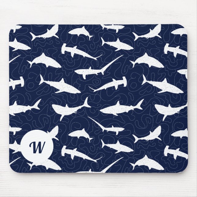 Shark Frenzy Personalisiert Blue und White Mousepad (Vorne)