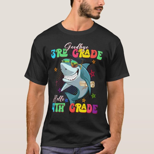 Shark Goodbye 3 Grade Abschluss Hallo 4. Klasse T-Shirt (Vorderseite)