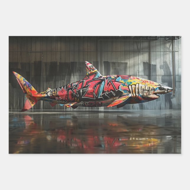 Shark Graffiti Urban Predator Decoupage Geschenkpapier Set (Vorderseite 2)