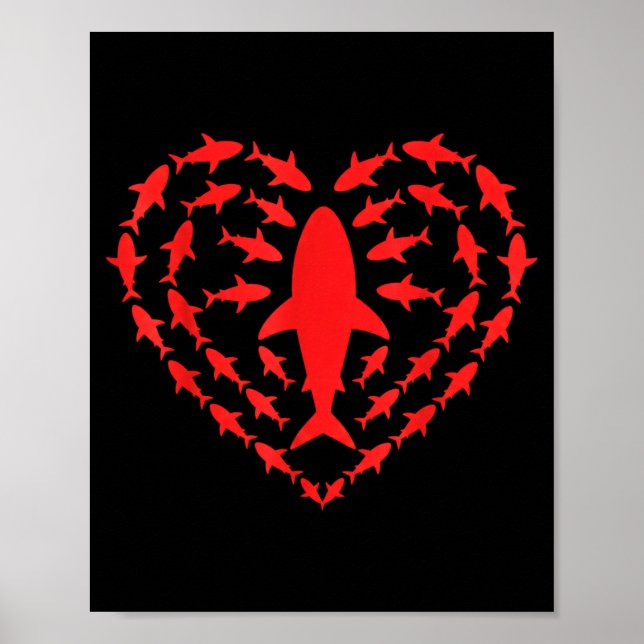 Shark Heart Ocean Funny Valentines Day Men Women K Poster (Vorne)