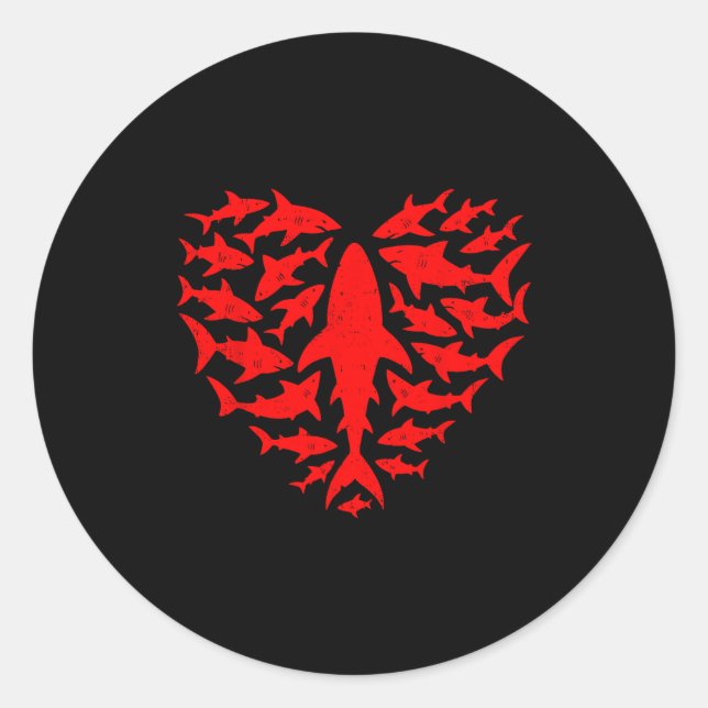 Shark Heart Ocean Funny Valentines Day Men Women K Runder Aufkleber (Vorderseite)