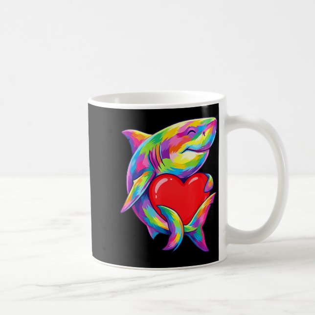 Shark Hugging Valentine Heart Color Critters Rainb Kaffeetasse (Rechts)
